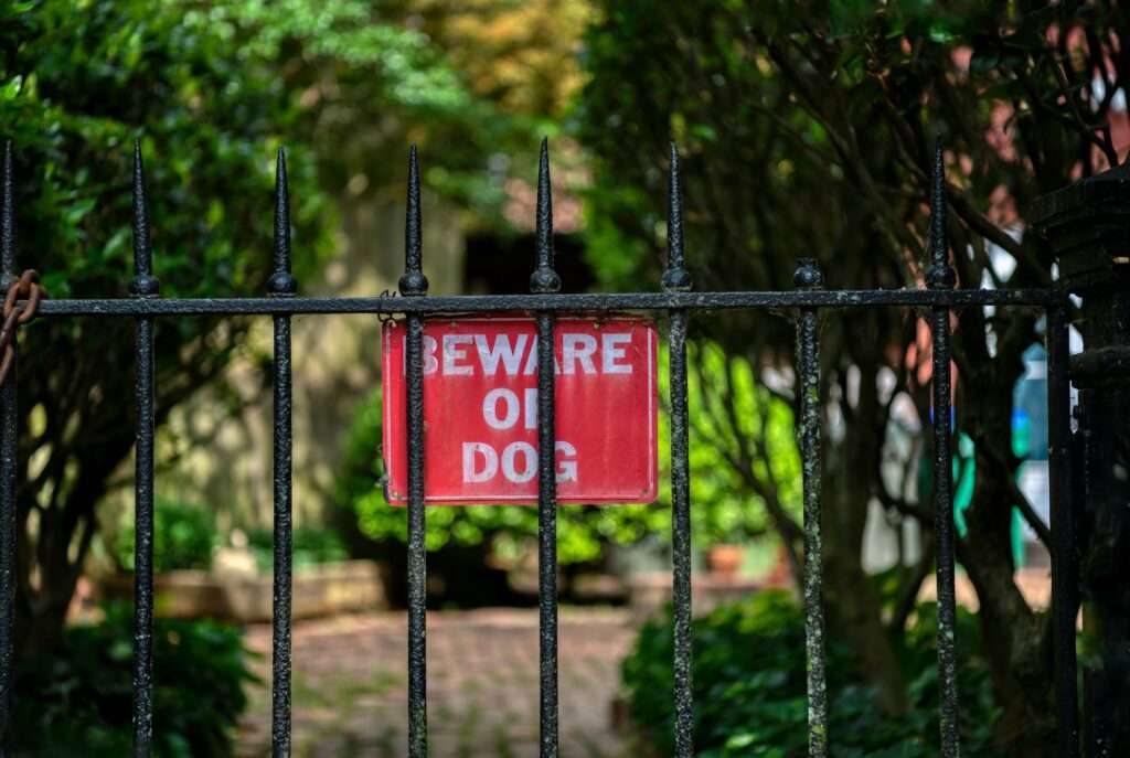 beware of dog sign behind fence