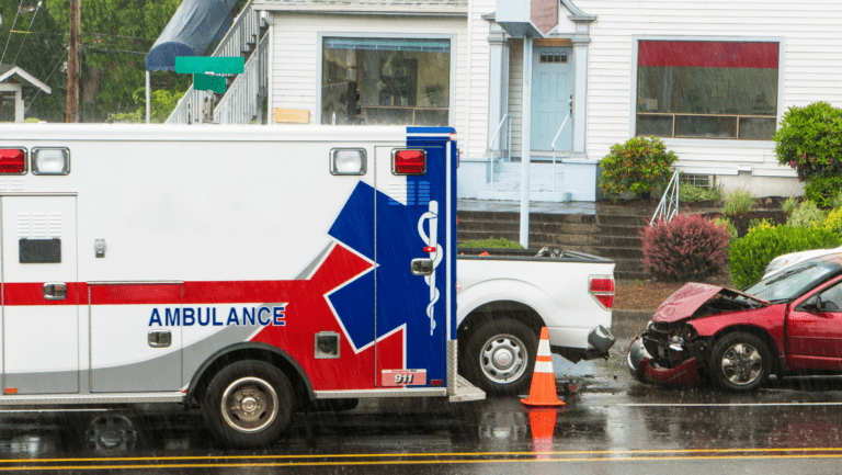 ambulence in front of a car accident